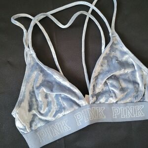 Victoria's Secret PINK Small Bralette Light Baby Blue Velvet Strappy Soft Unline